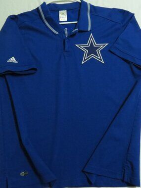 Sz L COWBOYS Blue Adidas ClimaLite Men's db #D67 Polo Shirt